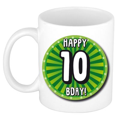 Verjaardag cadeau mok 10 jaar - groen - wiel - 300 ml - keramiek Verjaardag cadeau mok 10 jaar - groen - wiel - 300 ml - keramiek