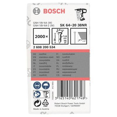 Bosch Professional Afwerknagel RVS 38mm 20° 16Ga VE=2000 - 2608200534