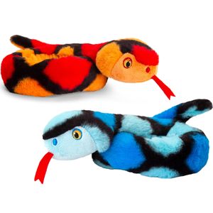 Pluche knuffel dieren kleine opgerolde slangen rood en blauw 65 cm