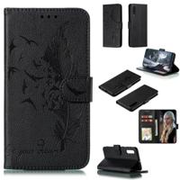 Feather patroon Litchi textuur horizontale Flip lederen draagtas met portemonnee & houder & kaartsleuven voor Galaxy A50 (zwart)