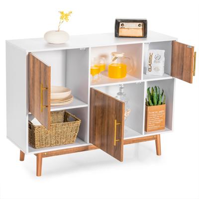 Dressoir Staande Kast Opbergkast Vrijstaande Houten Kast Boekenkast Accentkast voor Woonkamer en Slaapkamer Wit + Koffiebruin