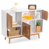 Dressoir Staande Kast Opbergkast Vrijstaande Houten Kast Boekenkast Accentkast voor Woonkamer en Slaapkamer Wit + Koffiebruin