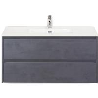 Dante Badmeubelset 100 cm - Beton Antraciet - Keramische Wastafel Wit Cover