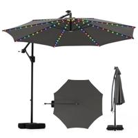 300 cm Parasol met LED-verlichting 9 modi Zweefparasol met Zandzakken & Draaimechanisme Kantelhoek Verstelbaar Grijs