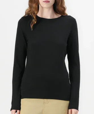 Dames ondershirt lange mouw - Long Tee - Katoenen T-shirt lange mouwen - Wit - Zwart