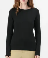 Dames ondershirt lange mouw - Long Tee - Katoenen T-shirt lange mouwen - Wit - Zwart
