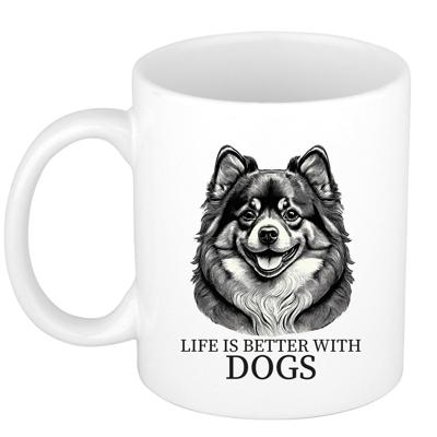 Cadeau mok voor honden liefhebbers - Pomeriaan - wit - pentekening - keramiek - 300 ml