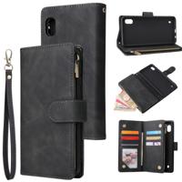 Voor Galaxy A10 multifunctionele retro Frosted horizontale Flip lederen draagtas met kaartsleuf & houder & rits portemonnee & foto frame & Lanyard (zw