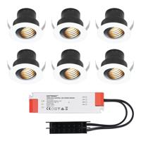 Set van 6 Medina LED Mini Inbouwspots met Trafo - 12 Volt 3 Watt 150 lumen - Kantelbaar - Verzonken - Plat 35mm - 2700K - IP44 waterdicht - Wit