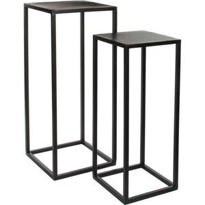 Mica Decorations BIjzettafels Goa - 2 stuks - metaal - zwart - 70 cm - plantenhouder/plantentafel