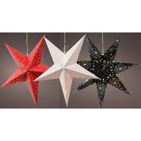 Verlichte kerststerren - 3x st - rood, wit en zwart - 60 cm - papier - op batterijen - thumbnail