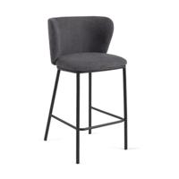 Kave Home Ciselia barkruk H65 chenille Donkergrijs poot zwart