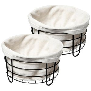 5Five - Broodmand Bistro - 2x stuks - metaal/stof - zwart/creme wit - 22 x 11 cm