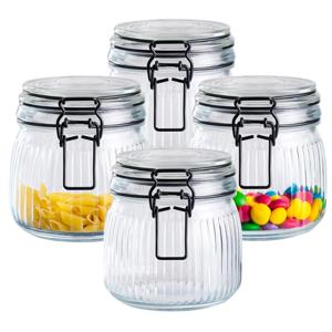 Alpina Voorraad/weck pot - 4x - transparant - geribbeld glas - 12 x 11 cm - 0.5 L