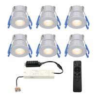 Set van 6 Milano LED Mini Inbouwspots met trafo - 12 Volt 3 Watt 200 lumen - Dimbaar - Plat 34mm - 2700K - IP65 waterdicht - Grijs - Veranda Spotjes - Overkapping Spotjes