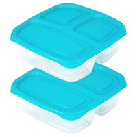 PlasticForte Vershoudbakje - 2x - 3-vaks - 1,2L - meal prep - herbruikbaar - blauw