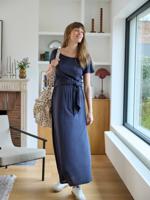 Lange gebreide jurk met korte mouwen voor zwangerschap en borstvoeding antraciet - thumbnail