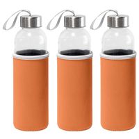 6x Stuks glazen waterfles/drinkfles met oranje softshell bescherm hoes 520 ml - thumbnail