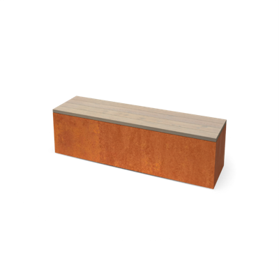 Modena Rechthoekige cortenstaal zitbank met Padouk hout L150 x B40 x H42 cm - Geroba
