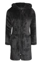 Charlie Choe zwarte/donkergrijs kinderbadjas met rits en capuchon - zacht fleece - thumbnail