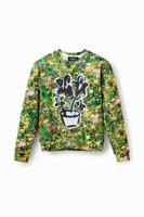 Gebloemd sweatshirt met plant - GREEN - XS