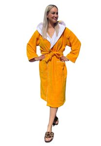 Gele badjas met capuchon - sauna-m