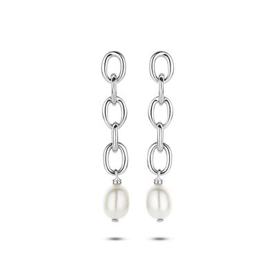 Oorhangers zilver-zoetwaterparel zilverkleurig-wit 5 x 34 mm
