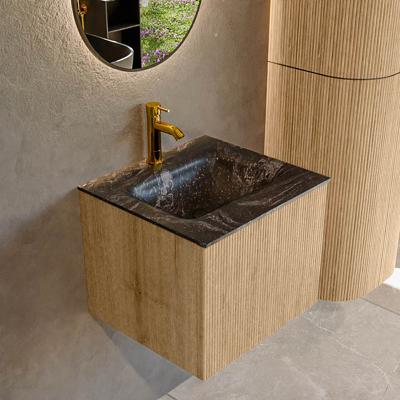 Badmeubel Mondiaz Kurve-Dlux | 50 cm | Meubelkleur Oak | Wastafelkleur Lava | Solid surface | Midden spoelbak | 1 kraangat