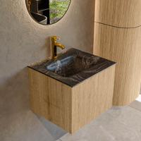 Badmeubel Mondiaz Kurve-Dlux | 50 cm | Meubelkleur Oak | Wastafelkleur Lava | Solid surface | Midden spoelbak | 1 kraangat