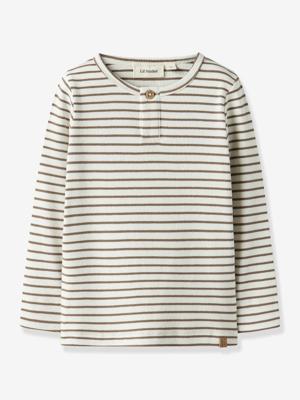 Gestreept t-shirt voor jongens LIL'ATELIER MINI met knoop, katoen/lyocell ecru