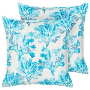 Beliani-ROCKWEED-Sierkussen set van 2-Wit|Blauw-45 x 45 cm-Katoen