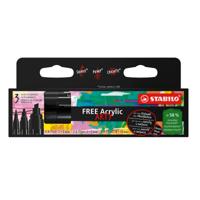 Acrylmarker stabilo free acrylic mixed tip zwart | 5 stuks