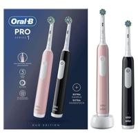 Oral-B Pro Series 1 set van twee, roze en zwarte elektrische tandenborstels, 2 opzetborstels, ontworpen door Braun - thumbnail