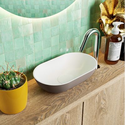 MONDIAZ POOLE solid surface opzetkom kleur Smoke | Talc. Afmeting 30x18x8cm