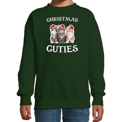 Katten Kittens Kersttrui sweater - Christmas cuties - groen - voor kinderen - Kerstkleding