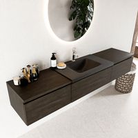 Mondiaz Bukla 200cm badmeubel met module 60 Dark Brown met 3 lades wastafel Cloud midden 1 kraangat Urban