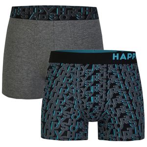 Happy Shorts Happy Shorts 2-Pack Boxershorts Heren Grijs Happy Letters
