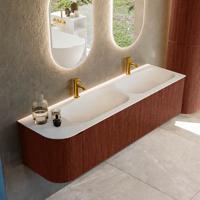 Badmeubel Mondiaz Kurve | 165 cm cm | Meubelkleur Ruby | Wastafelkleur Talc | Solid surface | Dubbel / Rechts spoelbak | 2 kraangaten
