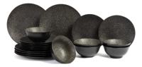 Cosy & Trendy Serviesset Candy Black - 18-delig / 6 personen - 6 dinerborden, 6 ontbijtborden en 6 kommen
