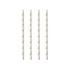 100x Duurzame papieren rietjes met sterren wit/goud 20 cm