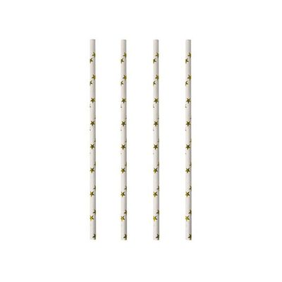 100x Duurzame papieren rietjes met sterren wit/goud 20 cm