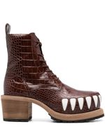 Walter Van Beirendonck 75mm crocodile-embossed effect leather boots - Marron