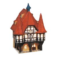 Wurm Lichthaus Rathaus Michelstadt van Porselein, Rood/Bruin (B/H/D) 14x13x19cm