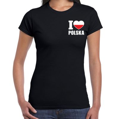 I love Polska t-shirt Polen zwart op borst voor dames I love Polska t-shirt Polen zwart op borst voor dames