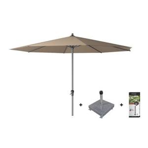 Platinum Riva stokparasol 3.5 m. rond - Taupe met voet en hoes