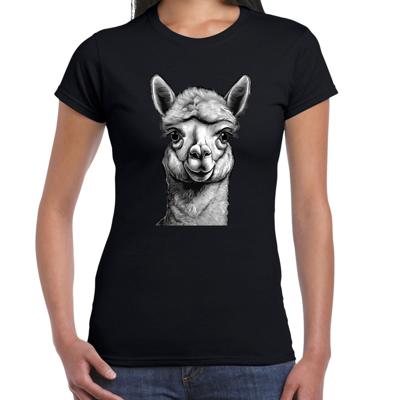 Cadeau T-shirt dames - boerderijdieren liefhebber - zwart - alpaca