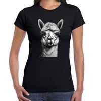Cadeau T-shirt dames - boerderijdieren liefhebber - zwart - alpaca Cadeau T-shirt dames - boerderijdieren liefhebber - zwart - alpaca