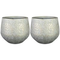 2x stuks plantenpot/bloempot keramiek metallic zilvergrijs/gold finish - D23/H20 cm