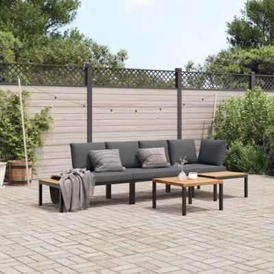 4-delige Loungeset met kussens aluminium zwart