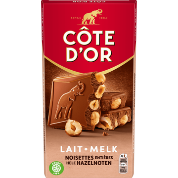 Cote d&apos;Or Bloc Chocoladereep Melk Hele Hazelnoten 180g bij Jumbo